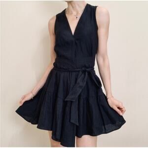 Christian LaCroix Black Linen Blend Sleeveless Wrap Dress NWT